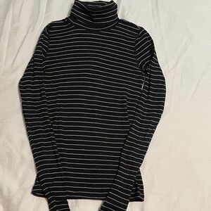 Everlane Luxe Rib Turtleneck - - - Black and White Stripes